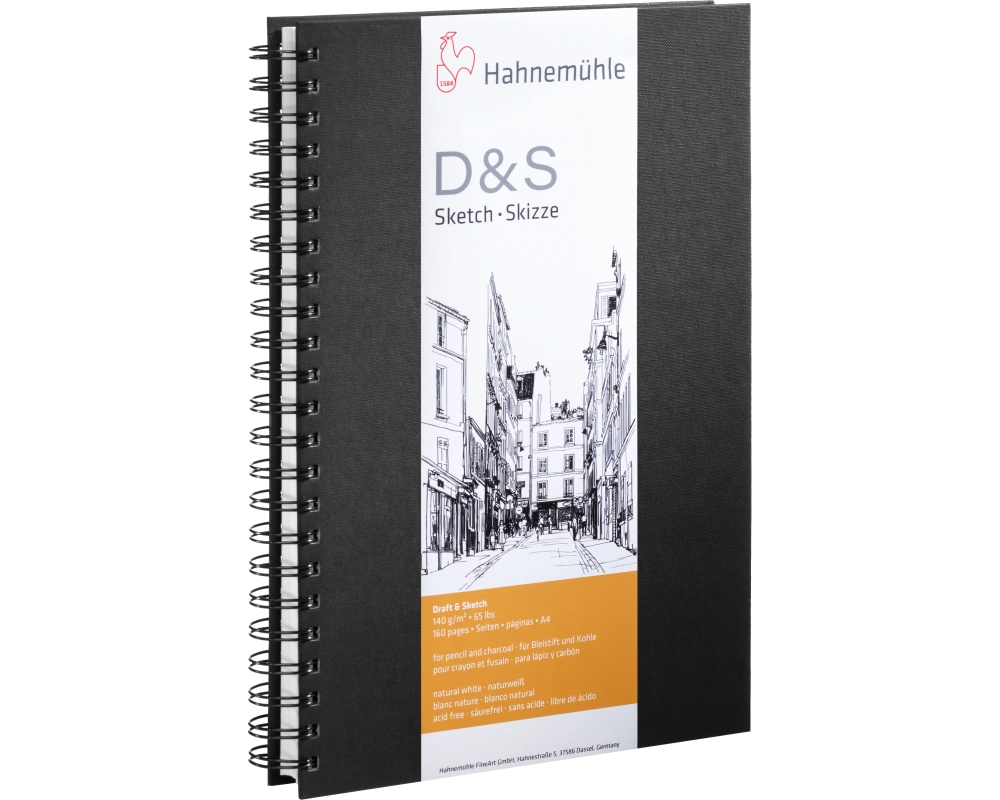HAHNEMÜHLE Spiralskizzenbuch D&S A4 hoch 10628272 schwarz 80 Blatt