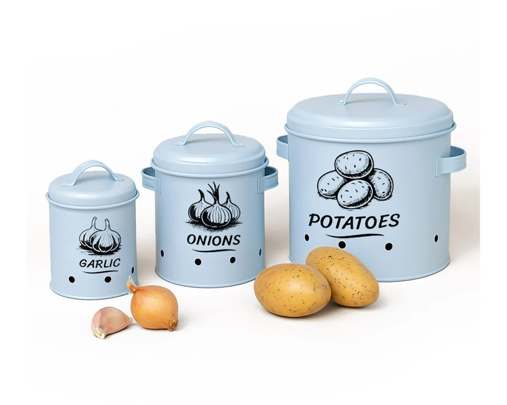 relaxdays Kartoffelbehälter 3er Set, Blau