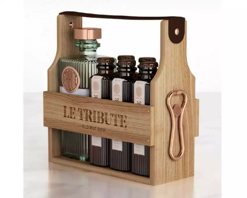 Le Tribute Geschenkset Gin & Tonic Holzbox 1 x 0.7 l & 6 x 20 cl