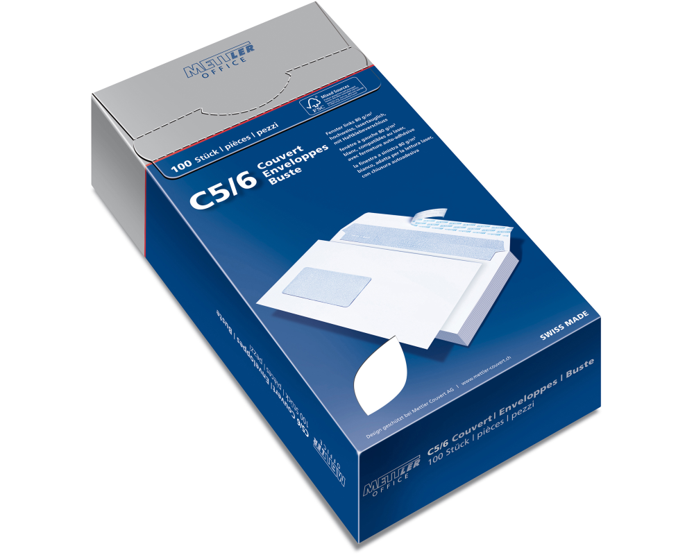 METTLER Couvert Fenster links C5/6 7065-80-S100 80g,hochweiss,Kleber 100 Stk.