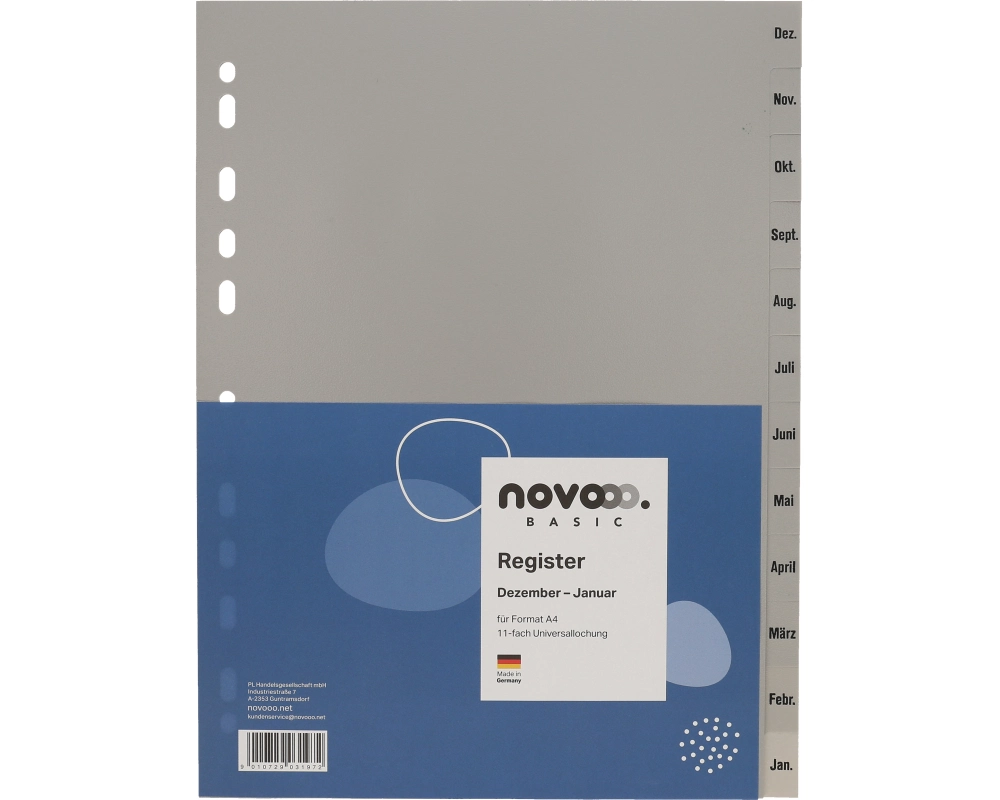 novooo. Register A4, 1 Reihe, Dez-Jan Grau