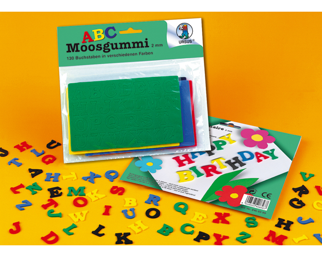 URSUS Moosgummi Buchstaben A-Z 8460099 5 Farben ass. 130 Stück