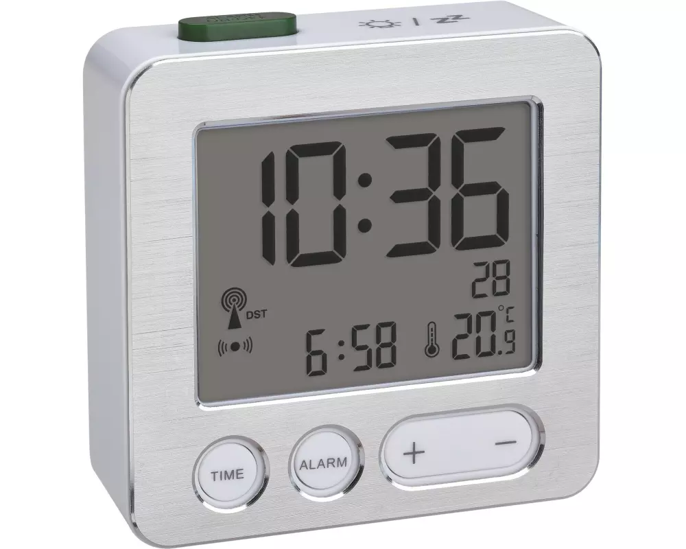 TFA Dostmann Funk-Wecker Silber