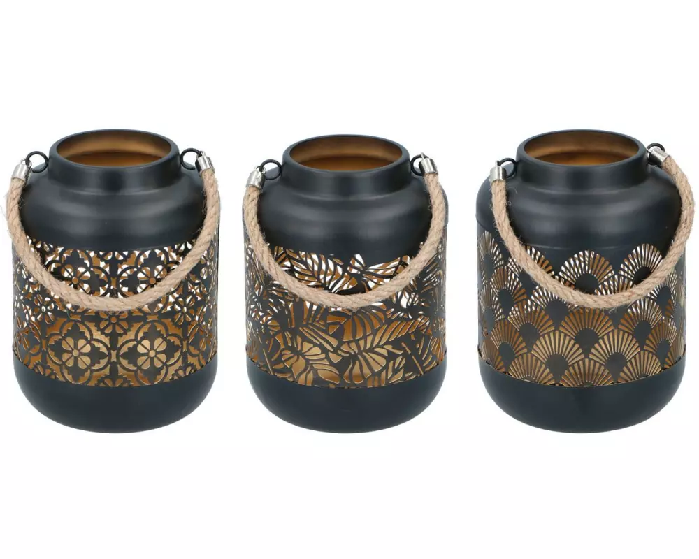 Arti Casa Windlicht 17 cm, Schwarz/Gold, assortiert