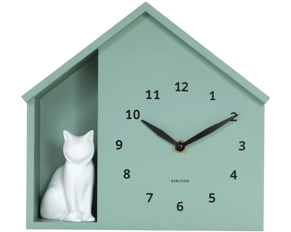 KARLSSON Wanduhr Wall clock Sitting Cat Grayed Jade