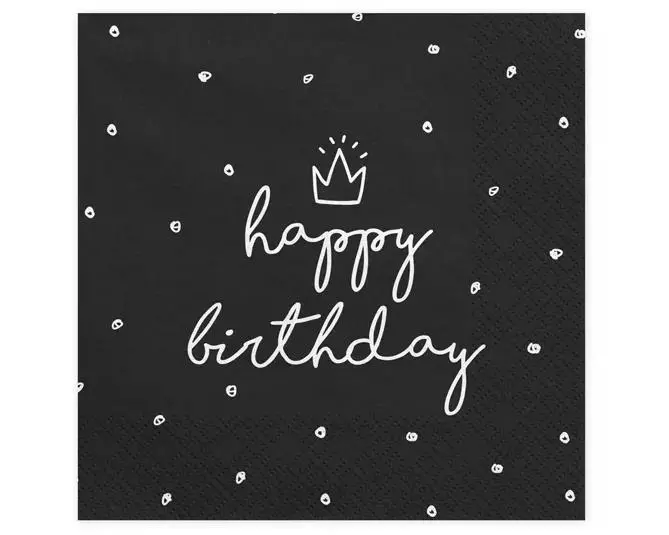 Partydeco Happy Birthday Schwarz Weiss, 33 x 33 cm