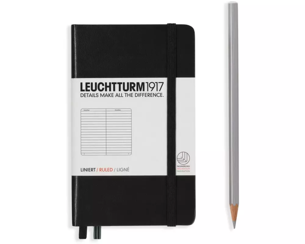 Leuchtturm Notizbuch Pocket A6, Liniert, Schwarz