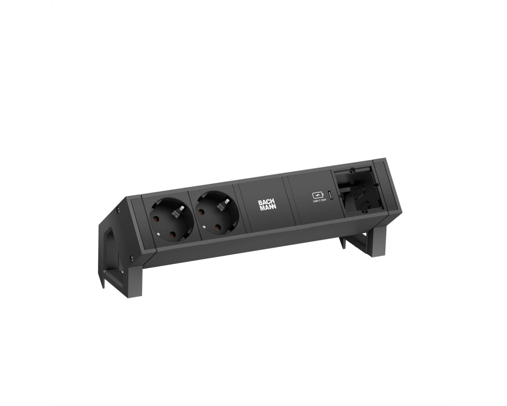 BACHMANN DESK2 2xSchutzkontakt USB C, USB Charger 30W 1xABD 0,2m GST18 Schwarz