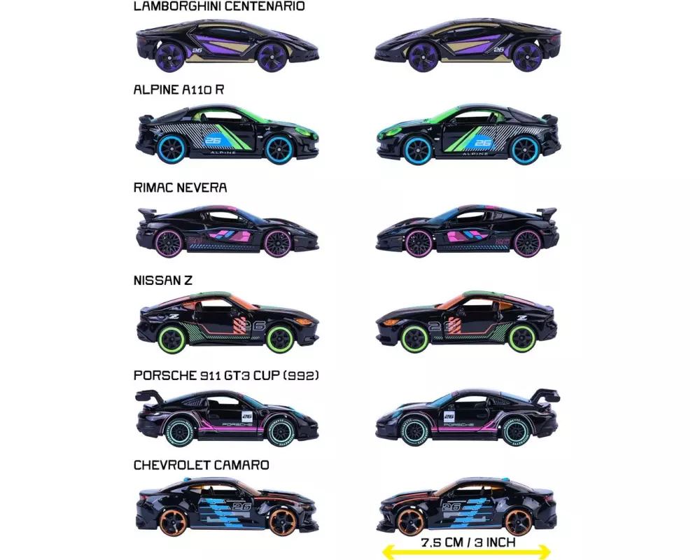 Majorette Neon Racer Premium Cars, 6-sort. 6-teiliges Sortiment, 1:64