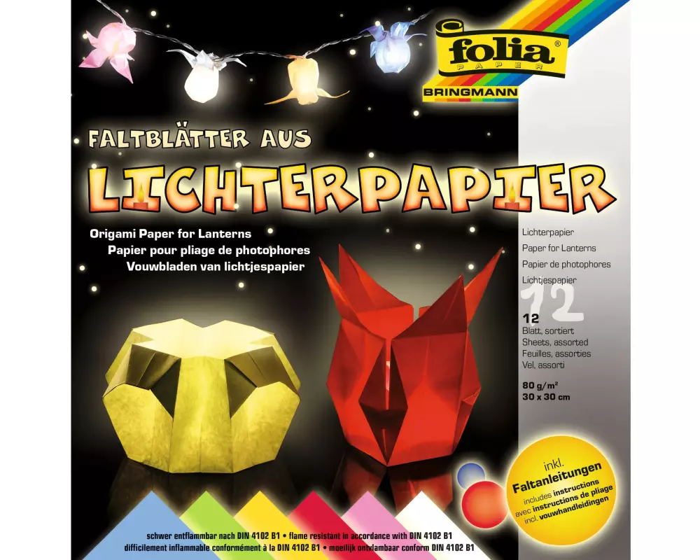 Folia Faltblätter 33 x 33 cm, 80 g/m², 12 Stück, Mehrfarbig