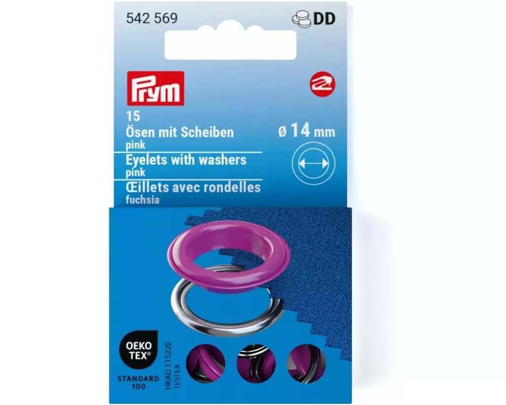 Prym Ösen mit Scheiben 15 Stück, Pink-Silber