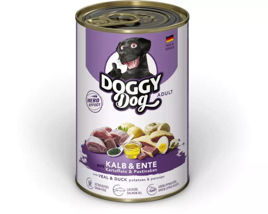 DOGGY Dog Nassfutter DoggyDog Dose Kalb, Ente Adult 400 g
