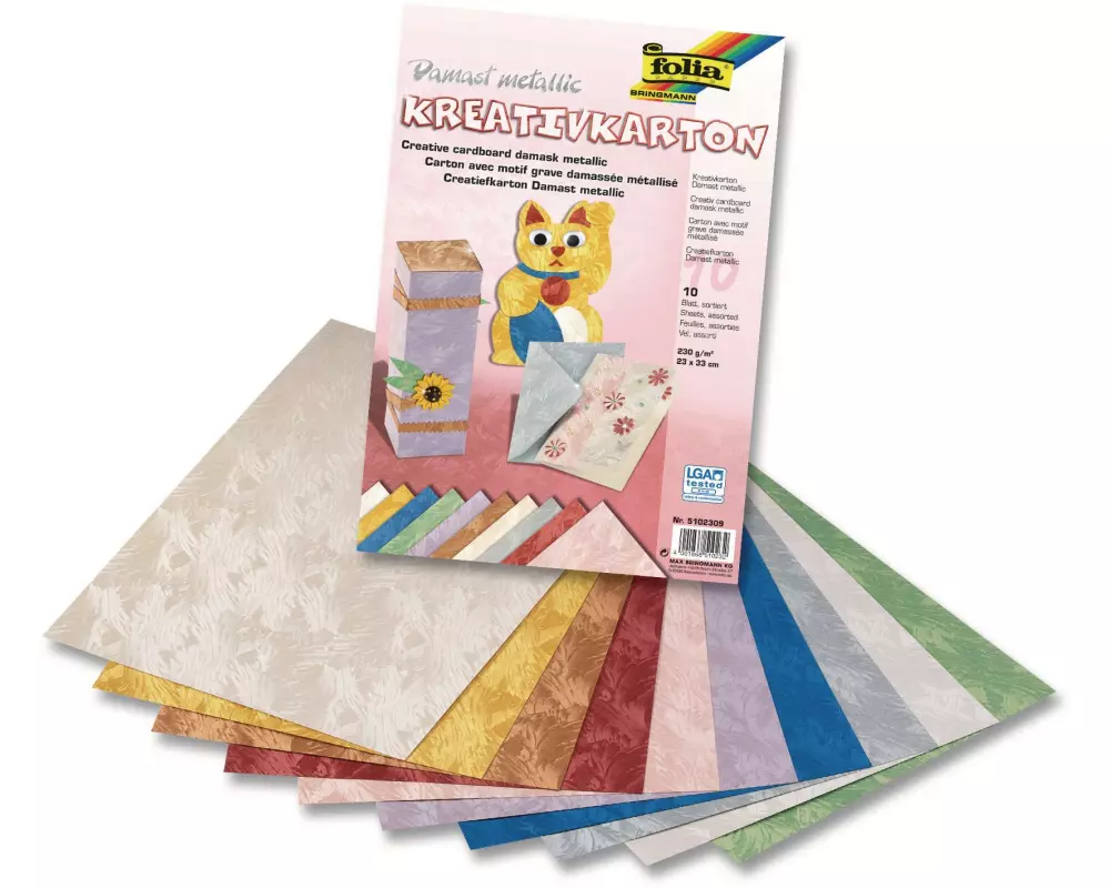 Folia Bastelkarton Damast Farbig sortiert