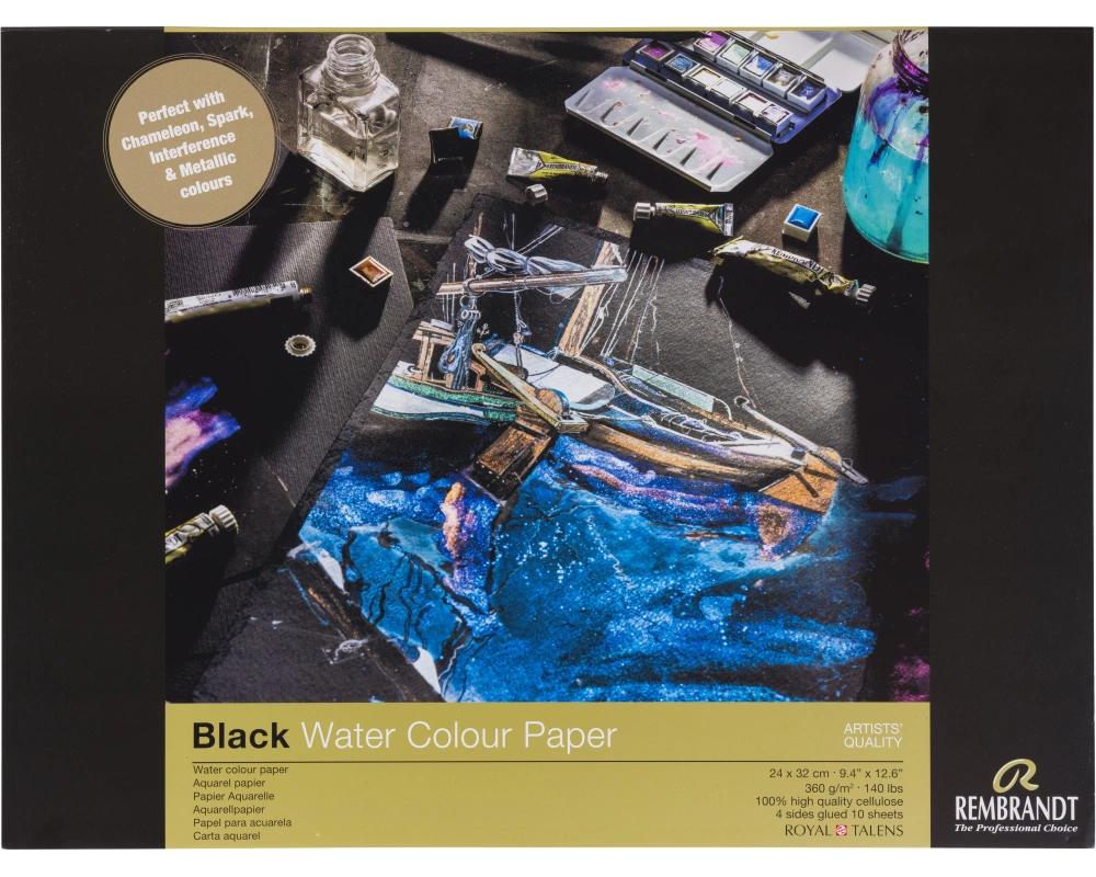 REMBRANDT Aquarell-Block 24x32 cm 93070002 schwarz, 360g 10 Blatt