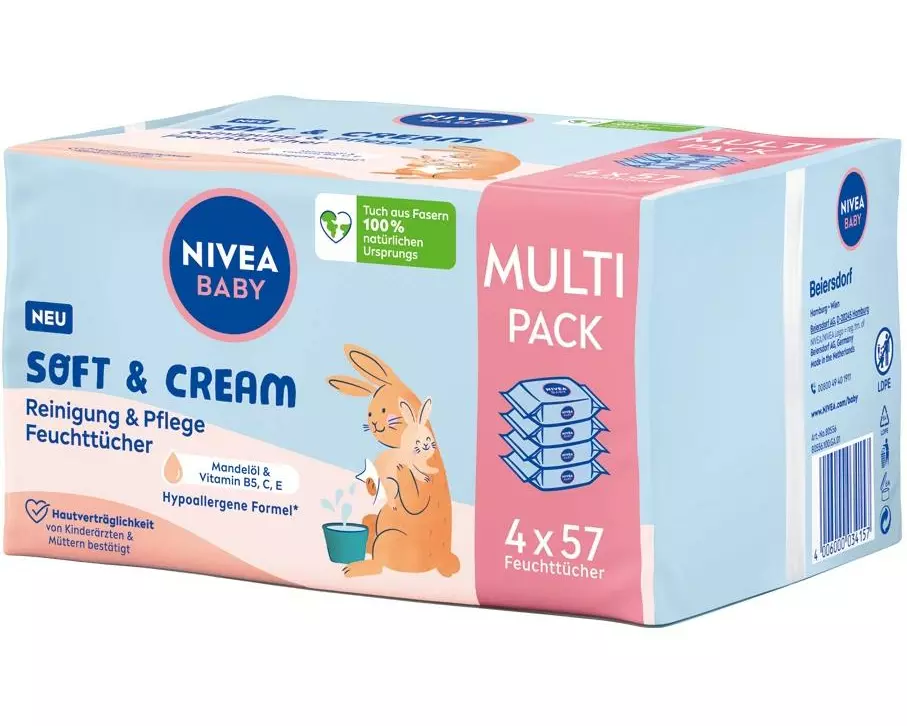 NIVEA BABY Feuchttücher Soft and Cream 4 x 57 Stück
