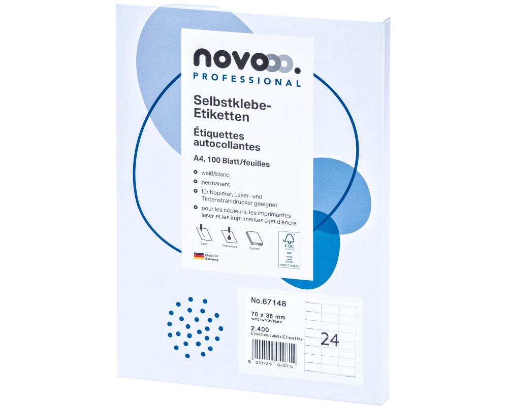 novooo. Etiketten 70 x 36 mm, weiss, 2400 Stück