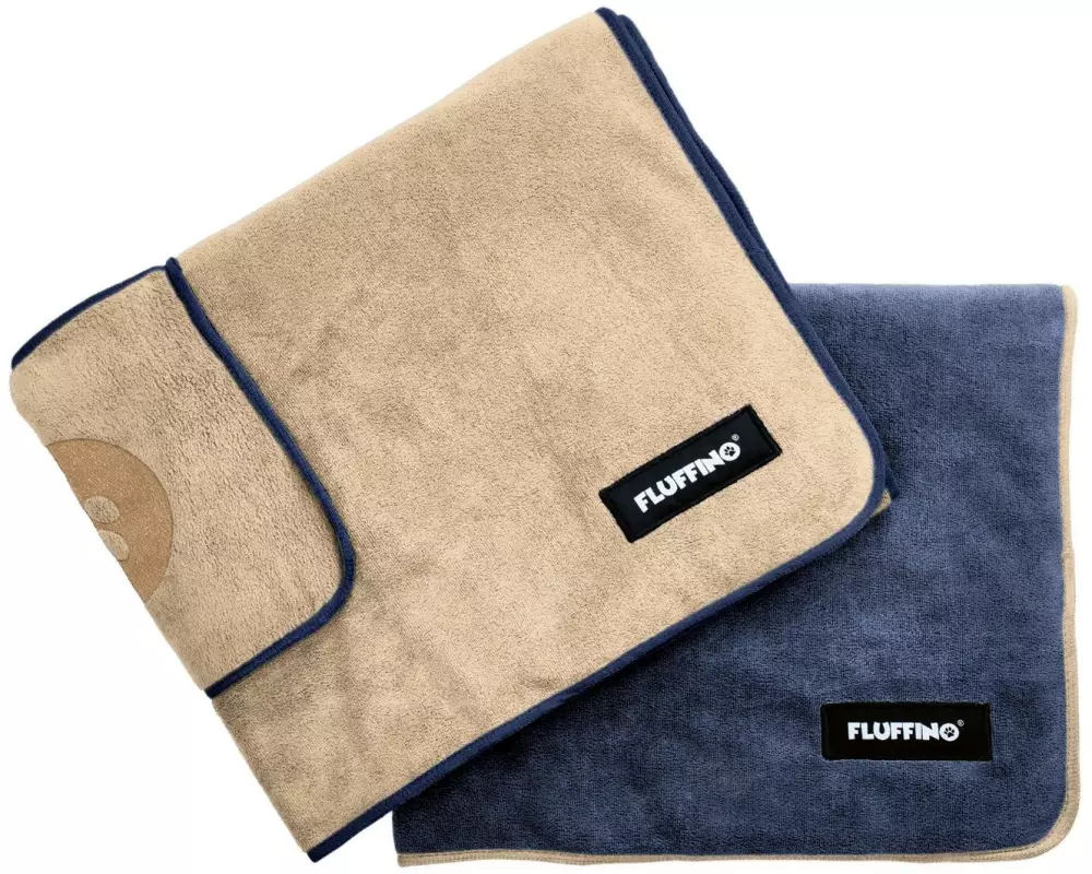 Fluffino Hundehandtuch-Set, Beige / Blau, M