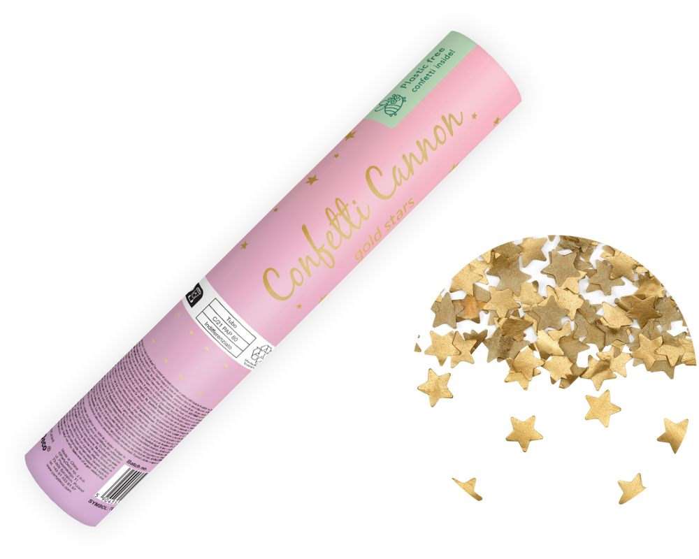 PARTYDECO Konfettikanone 20cm TUKSU20-019 goldene Sterne