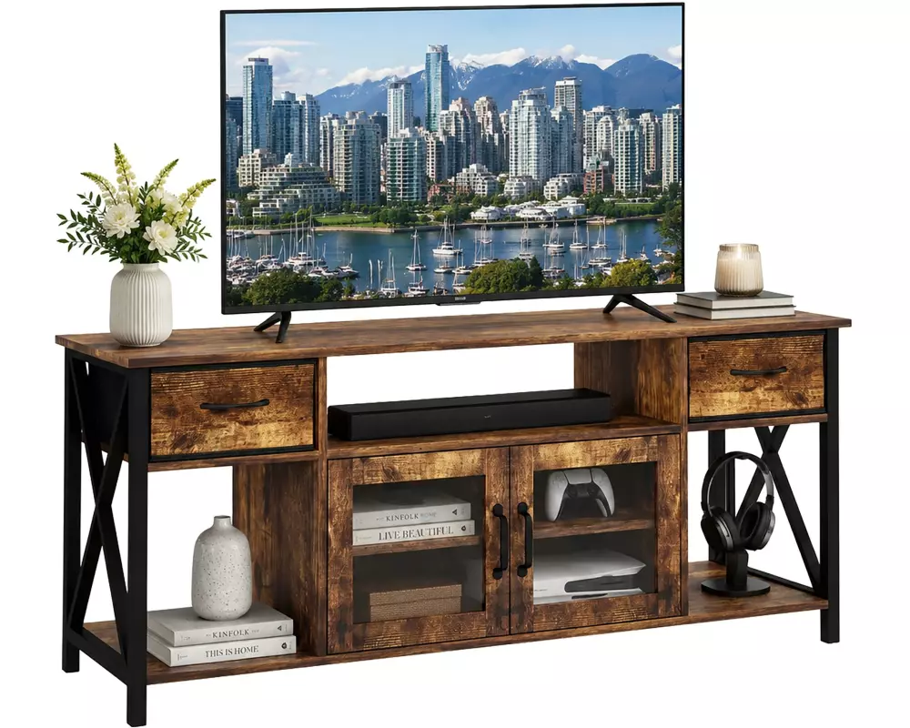 relaxdays TV Lowboard 180 x 40 cm, Braun/Schwarz