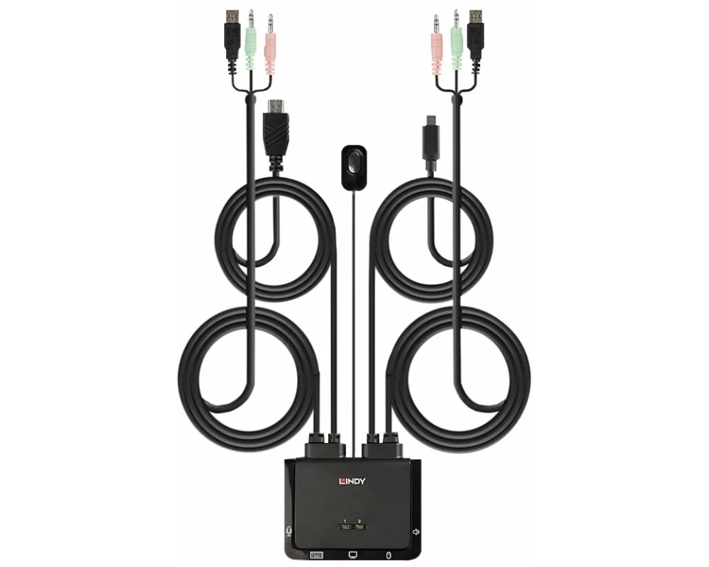 LINDY 2 Port, HDMI 18G, USB Type C, USB 2.0 & Audio Cable, KVM Switch