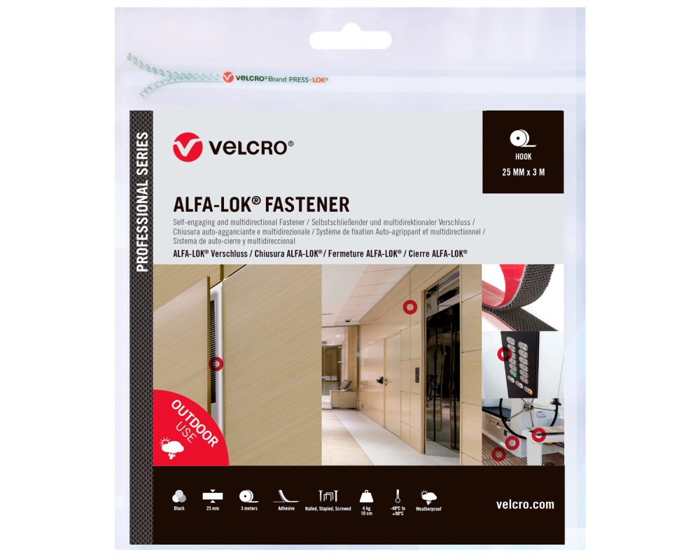VELCRO Alfa-Lok Fastener 3m Hakenband 25mm schwarz