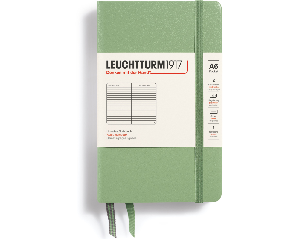 LEUCHTTURM Notizbuch Pocket 95x152 44363940 salbei, liniert 187 Seiten
