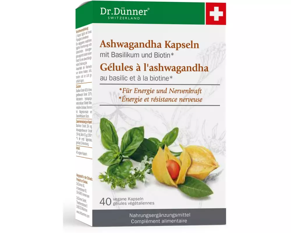 Dr. Dünner Ashwagandha Basilikum und Biotin 40 Kapseln