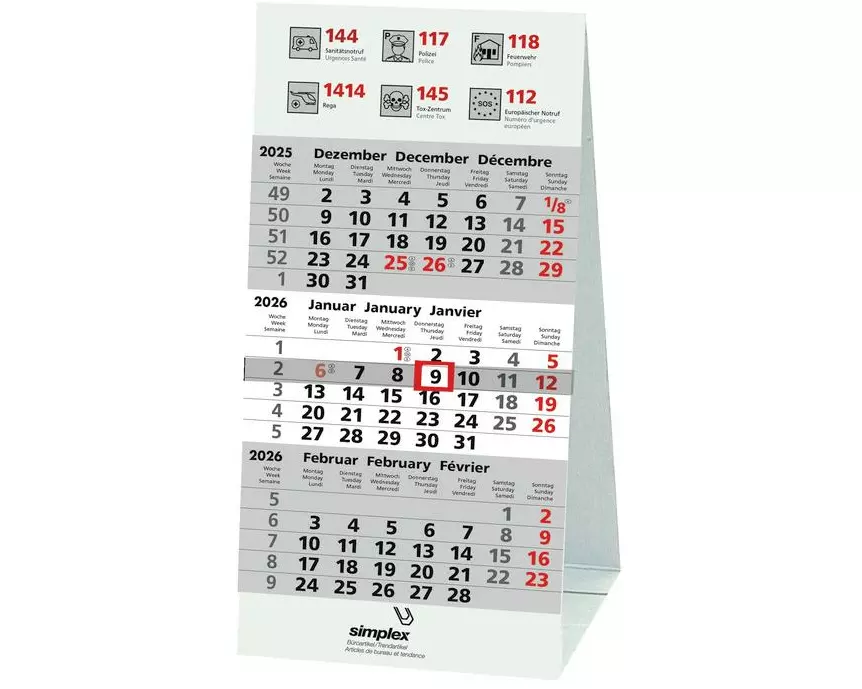Simplex 3-Monats-Tischaufsteller 95 x 20.2 cm, 2026
