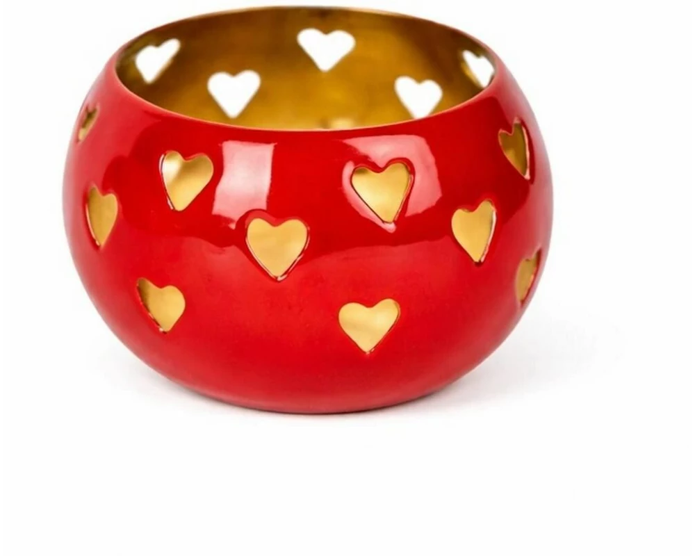 CHALET Windlicht Kugelherz 10 x 10 x 7.5 cm, Rot