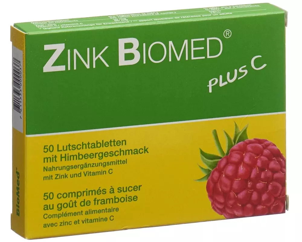 Biomed Zink plus C Himbeer 50 Lutschtabletten