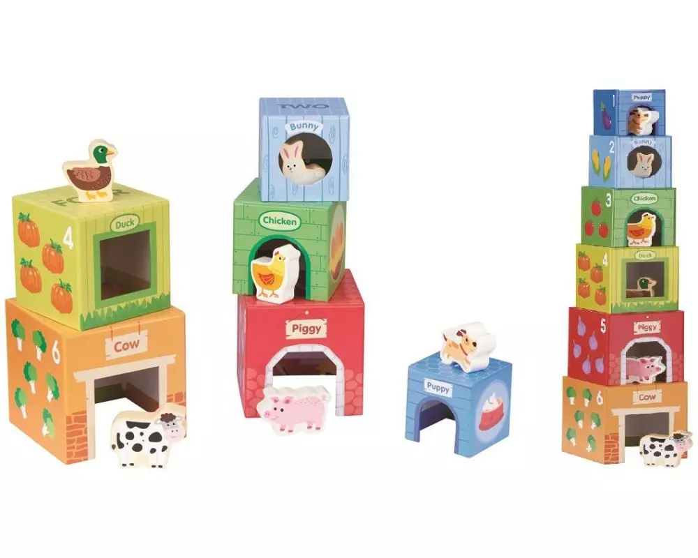 Spielba Holzspielwaren Stapelspielzeug mit Holztieren