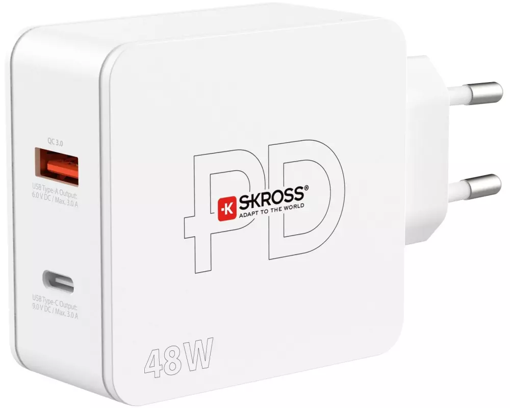SKROSS USB-Wandladegerät Multipower 2 Pro+, Euro, 48 W, Weiss