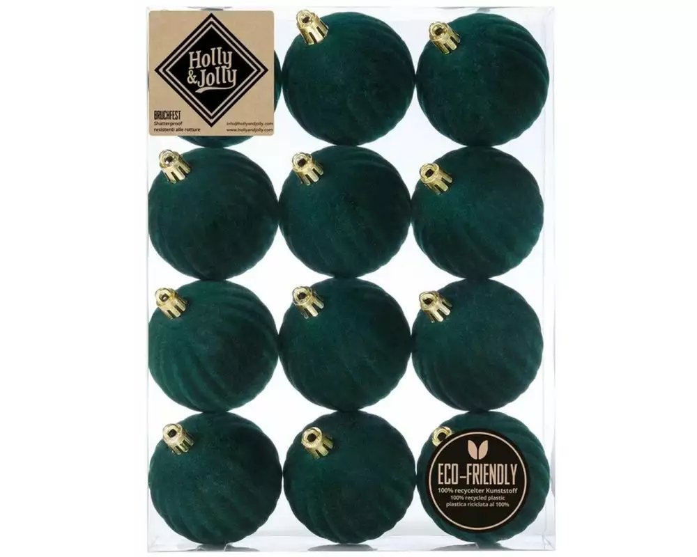 Holly & Jolly Weihnachtskugel Samt Dunkelgrün 12 Stück, 6 cm