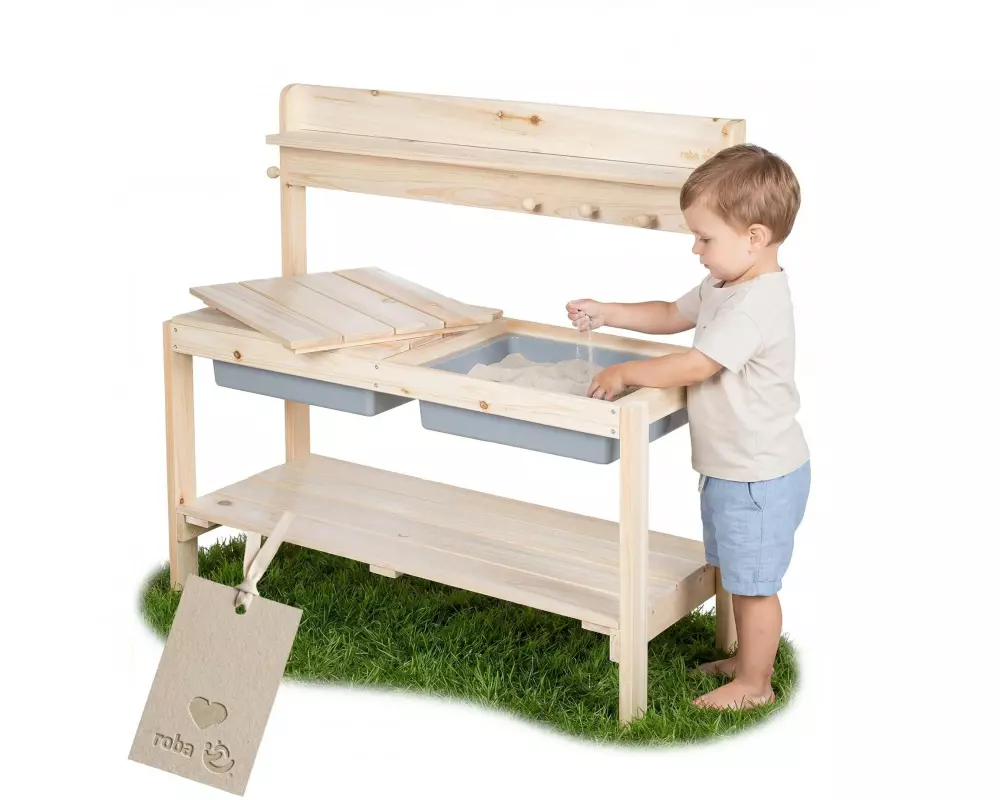 roba Outdoor-Lehmküche Massivholz natur mit Abdeckung