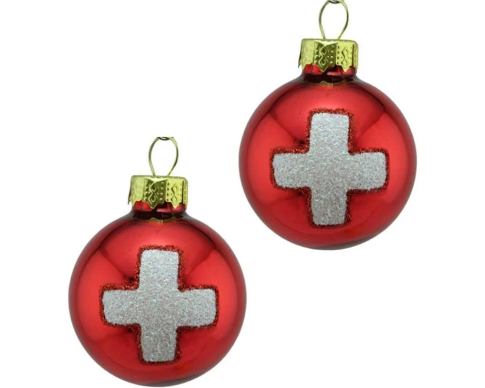 creanorm Weihnachtskugel Schweizerkreuz 2 Stück, Rot/Silber