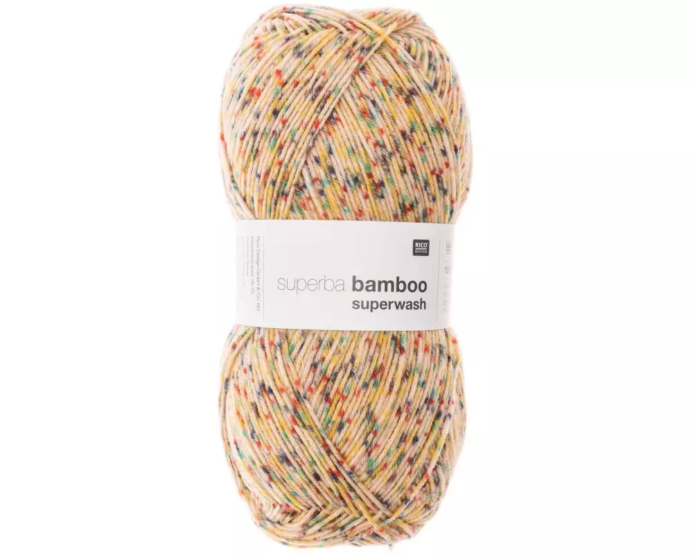 Rico Design Wolle Bamboo für Socken 4-fädig, 100 g, Konfetti Gelb