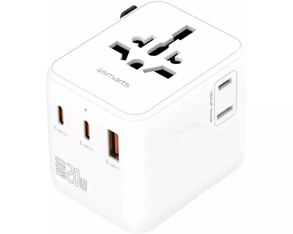 4smarts Weltreiseadapter Nomad GaN 20W 2C+1A, Weiss