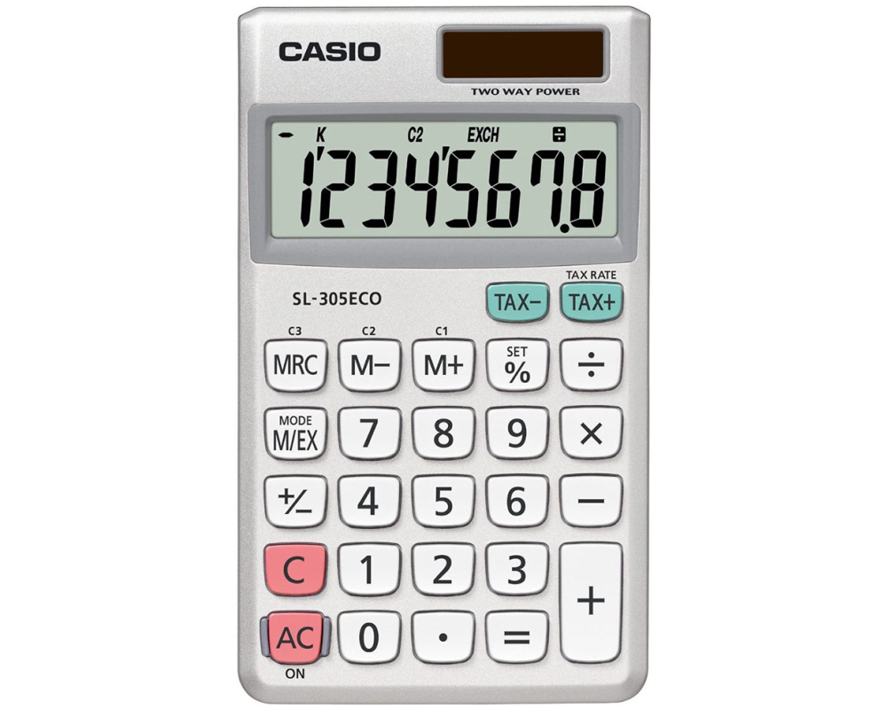 CASIO   Taschenrechner - SL-305ECO 8-Stellen, Solar/Batterie