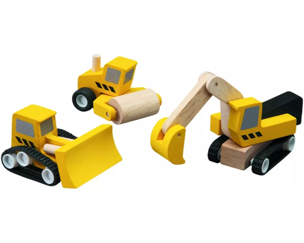 Plantoys World Baufahrzeuge Kautschukholz Gelb