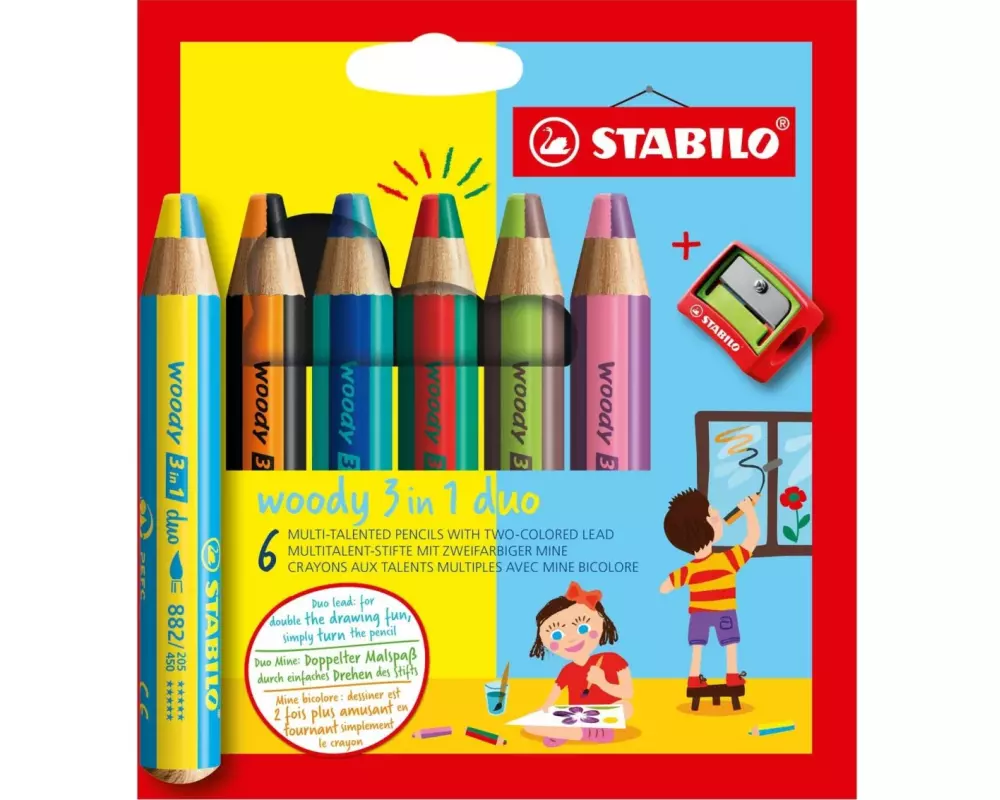 STABILO Farbstifte Box Woody 3 in 1 duo, 6-teilig
