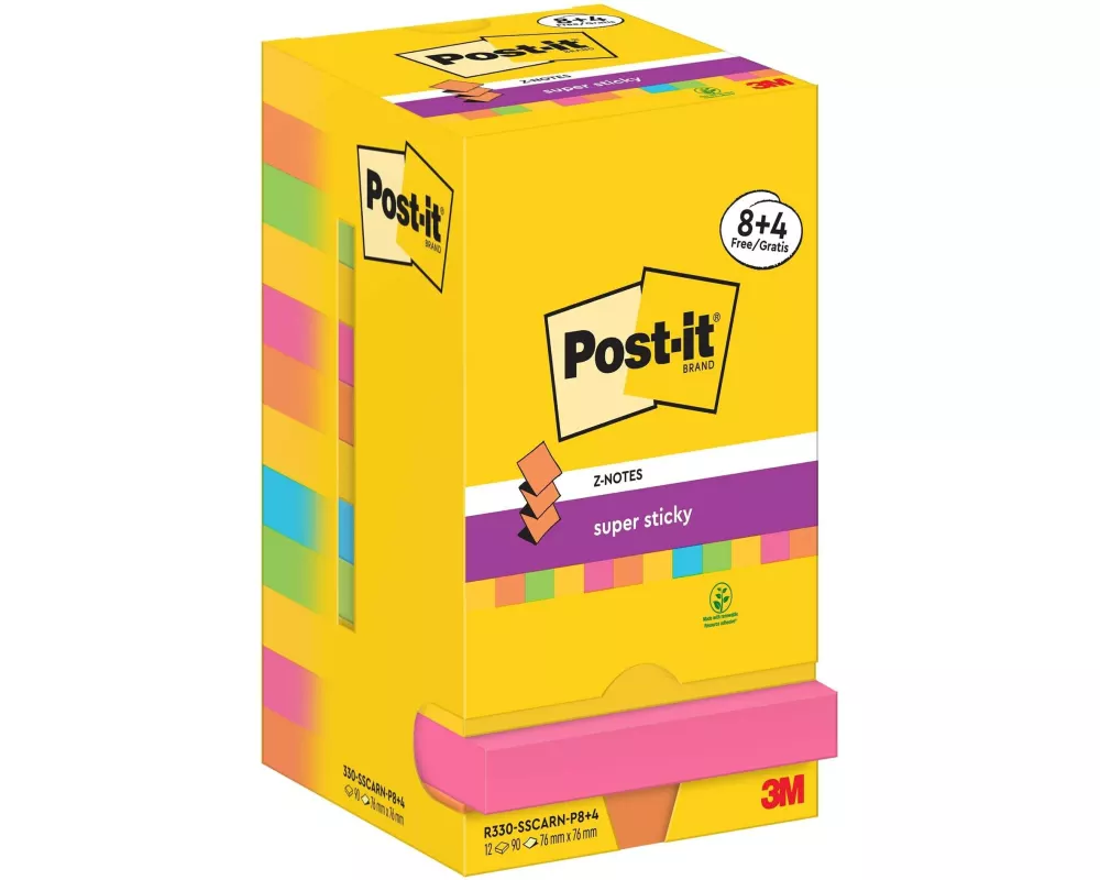 Post-it Notizzettel Super Sticky Z-Notes 76 x 76 mm, Carnival