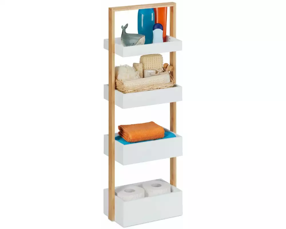 relaxdays Badregal 30 x 88 cm, Weiss/Braun