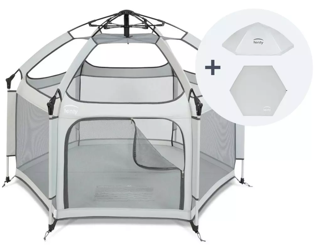 tenty Laufgitter Set Grau, inkl. Matratze und Dach