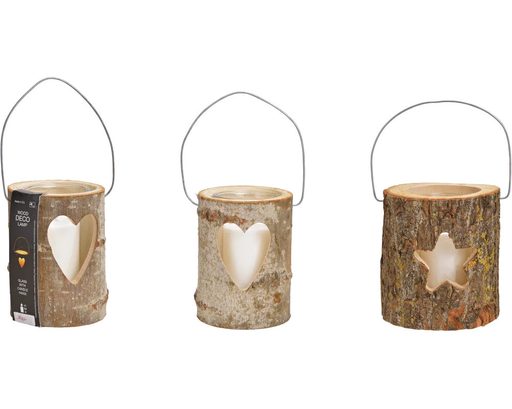 ROOST Holzlaterne 16x18cm 10029002 Herz/Stern,ass. mit Kerze