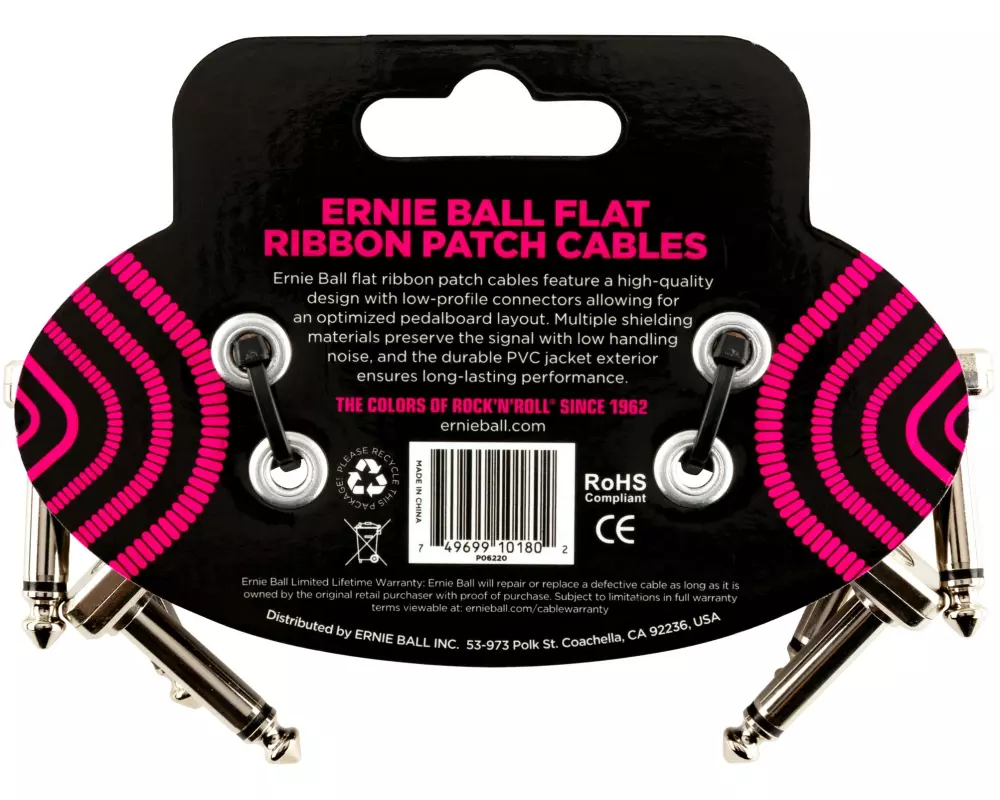 Ernie Ball Patch-Kabel 6220 Flat Ribbon 3er Pack – 0.076 m, Schwarz
