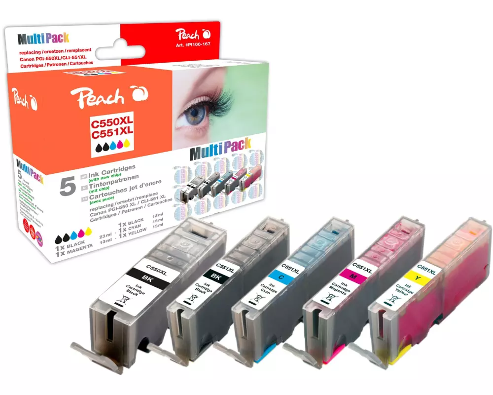 Peach Tintenset Canon PGI-550 / CLI-551 C, M, Y, 2x BK