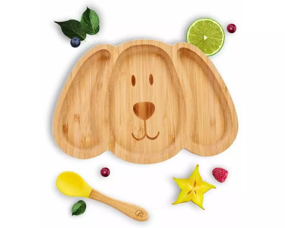 Kleinfuchs Kinderteller Bambus Hund Gelb