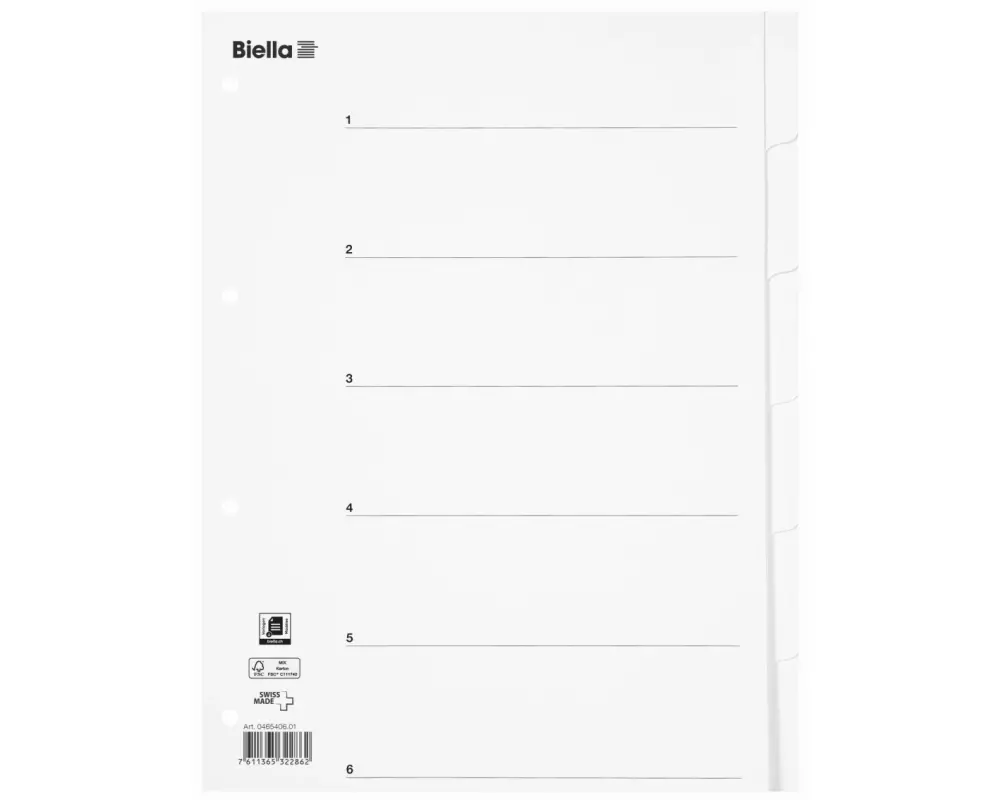 Biella Register A4 Karton 6-teilig mit Indexblatt