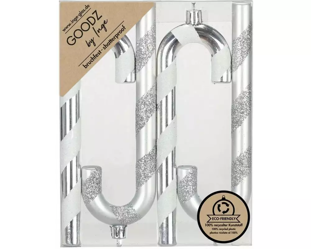 INGES CHRISTMAS DECOR Weihnachtskugel Zuckerstange 4 Stück, Silber