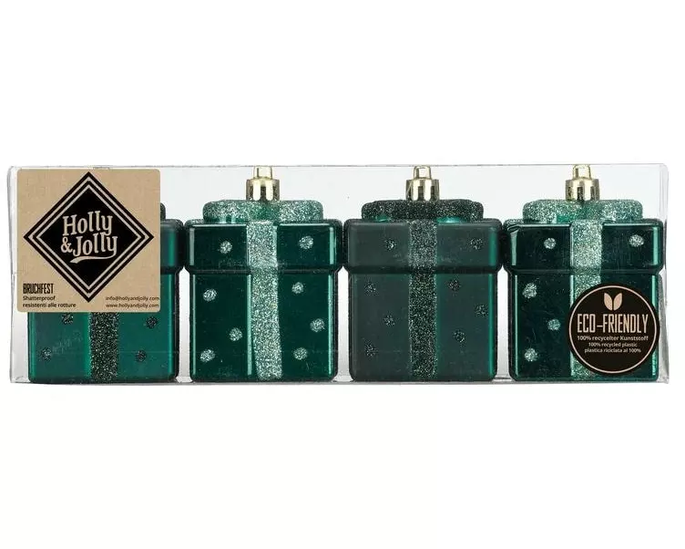 Holly & Jolly Weihnachtskugel Geschenk Noble Green 6.5 cm, 4 Stück